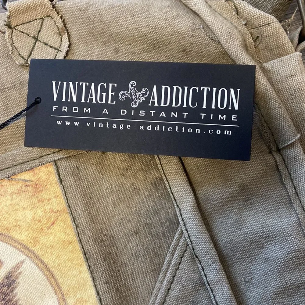 Vintage Addiction Large Canvas Lap Top Crossbody Tote Bag